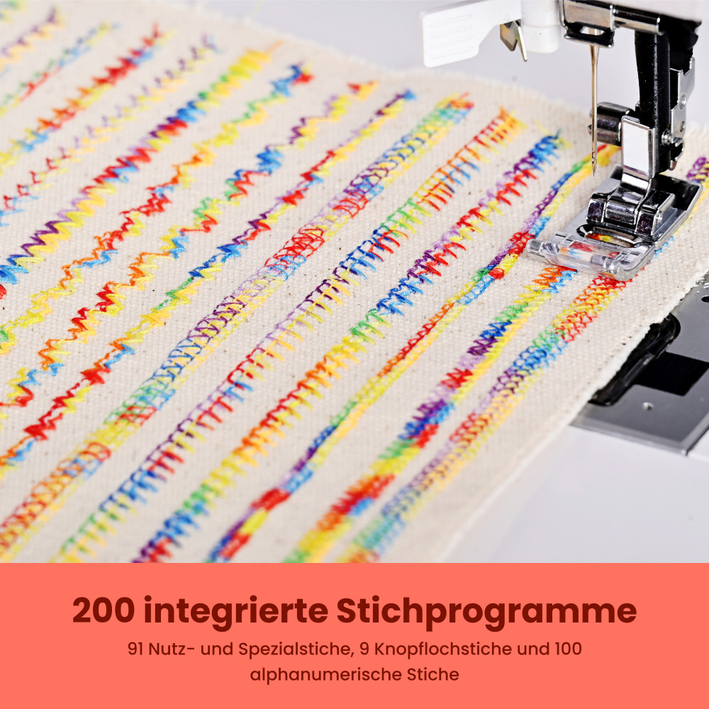 PooLin EOC02 – Digitale Nähmaschine | 200 Stiche, LCD & 7 Nähfüße